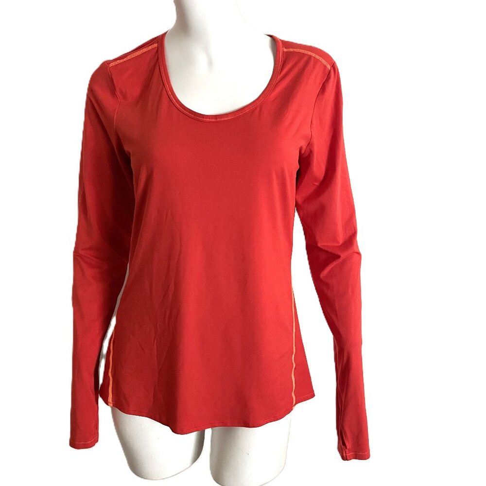 Athleta Top Women Medium Orange Long Sleeve Tee Thumbhole Athletic Taped Chi